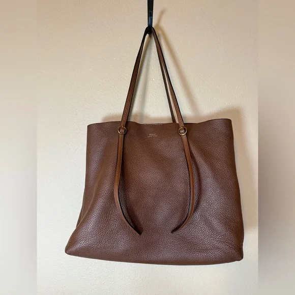 Polo Ralph Lauren Pebbled Brown Leather Lennox Tote Bag - Picture 2 of 10
